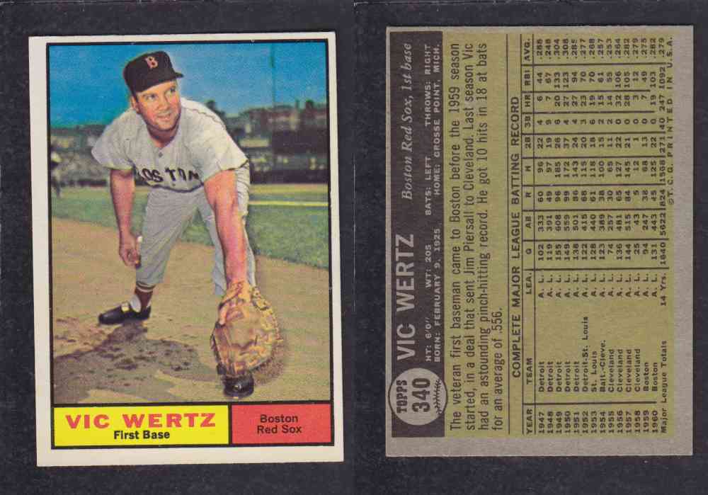 1961 TOPPS BASEBALL CARD #340 V. WERTZ photo 1961 TOPPS BASEBALL CARD #340 V. WERTZ photo