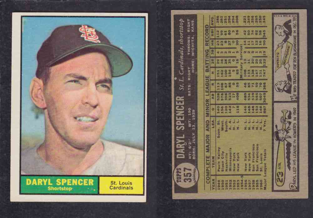 1961 TOPPS BASEBALL CARD #357 D. SPENCER photo 1961 TOPPS BASEBALL CARD #357 D. SPENCER photo