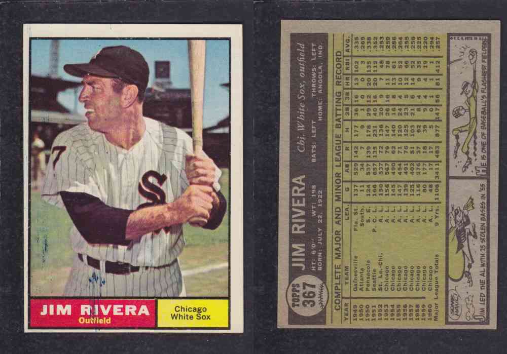 1961 TOPPS BASEBALL CARD #367 J. RIVERA photo 1961 TOPPS BASEBALL CARD #367 J. RIVERA photo