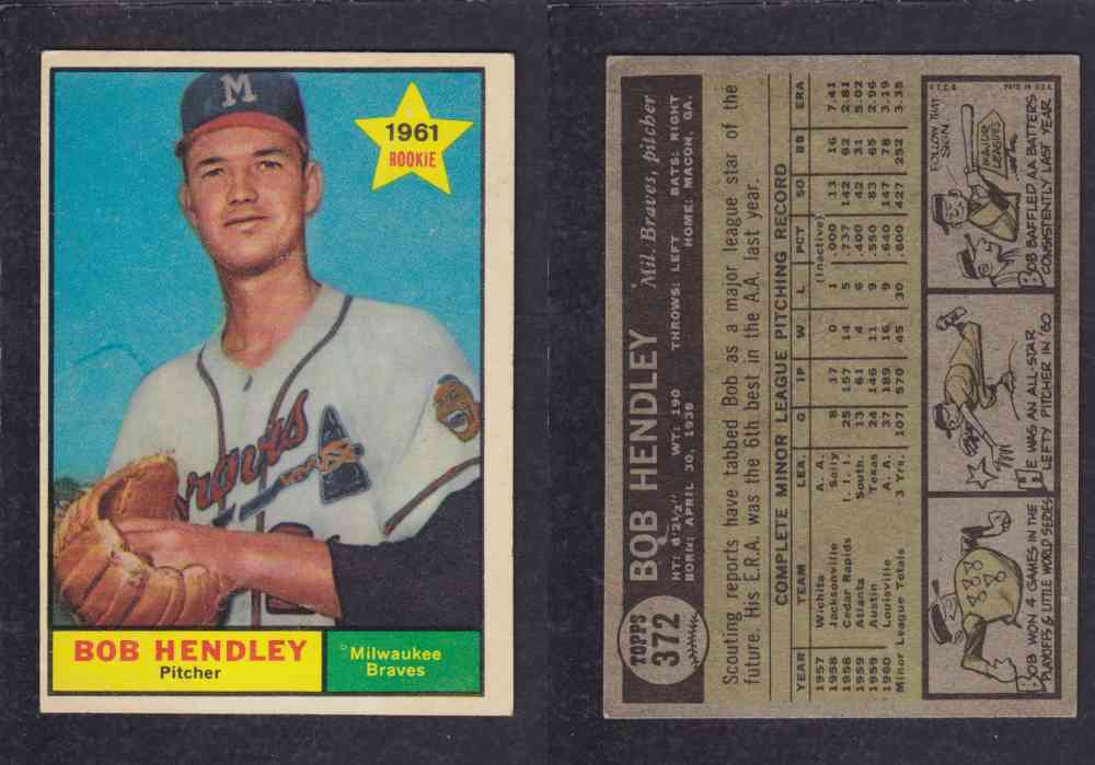 1961 TOPPS BASEBALL CARD #372 B. HENDLEY photo 1961 TOPPS BASEBALL CARD #372 B. HENDLEY photo