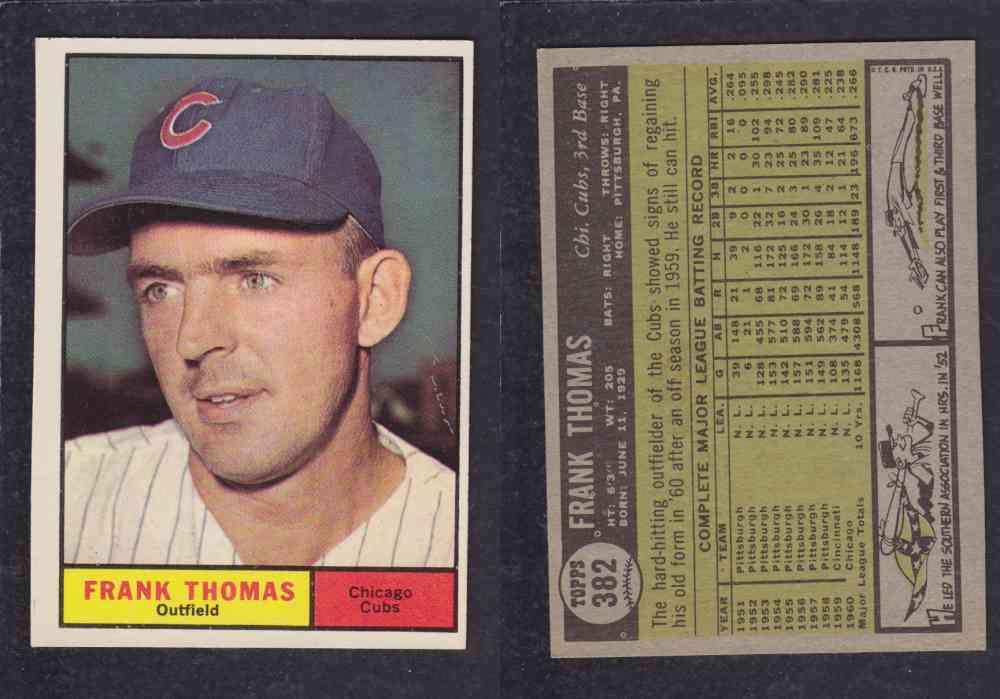 1961 TOPPS BASEBALL CARD #382 F. THOMAS photo 1961 TOPPS BASEBALL CARD #382 F. THOMAS photo