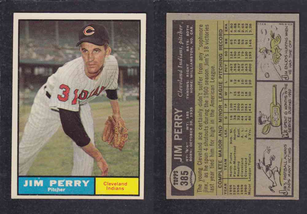 1961 TOPPS BASEBALL CARD #385 J. PERRY photo 1961 TOPPS BASEBALL CARD #385 J. PERRY photo