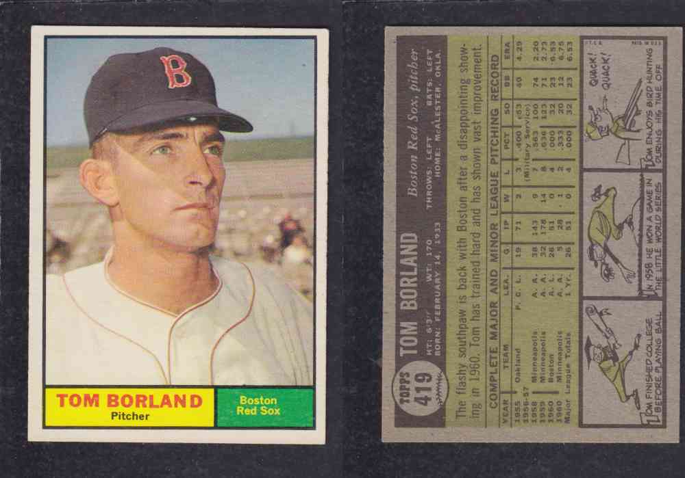 1961 TOPPS BASEBALL CARD #419 T. BORLAND photo 1961 TOPPS BASEBALL CARD #419 T. BORLAND photo