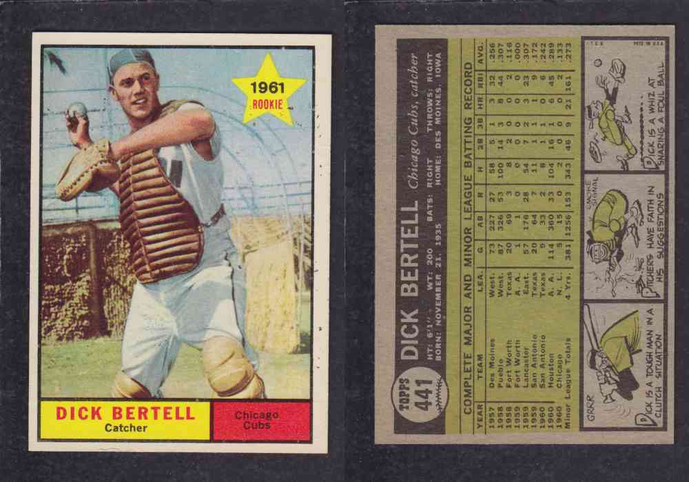 1961 TOPPS BASEBALL CARD #441 D. BERTELL photo 1961 TOPPS BASEBALL CARD #441 D. BERTELL photo