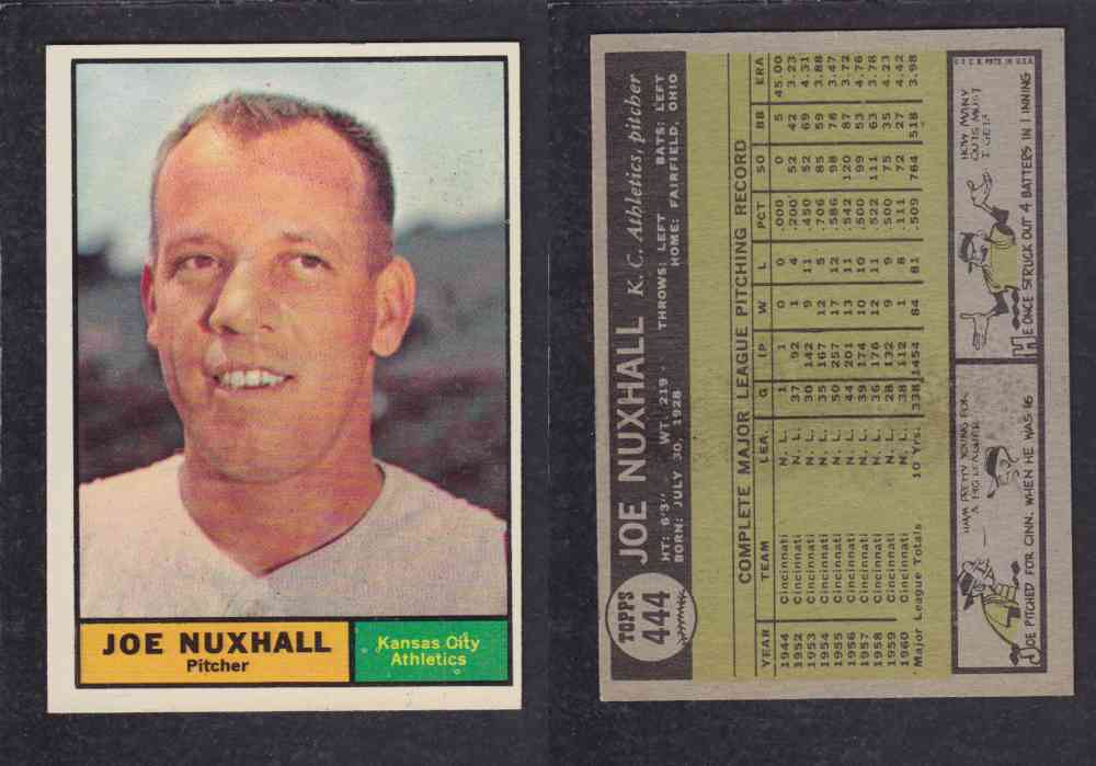 1961 TOPPS BASEBALL CARD #444 J. NUXHALL photo 1961 TOPPS BASEBALL CARD #444 J. NUXHALL photo