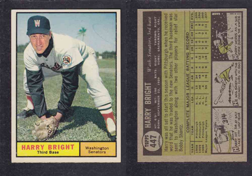 1961 TOPPS BASEBALL CARD #447 H. BRIGHT photo 1961 TOPPS BASEBALL CARD #447 H. BRIGHT photo