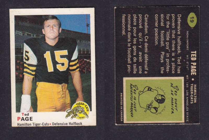 1970 CFL O-PEE-CHEE FOOTBALL CARD #19 T. PAGE photo 1970 CFL O-PEE-CHEE FOOTBALL CARD #19 T. PAGE photo