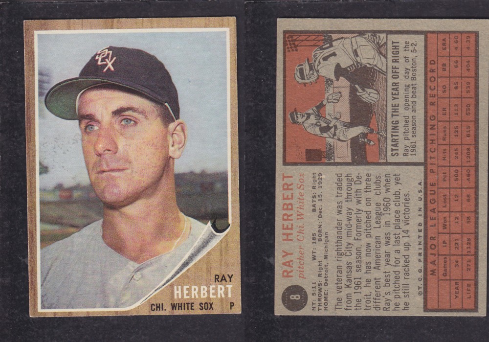 1962 TOPPS BASEBALL CARD #8 R. HERBERT photo 1962 TOPPS BASEBALL CARD #8 R. HERBERT photo