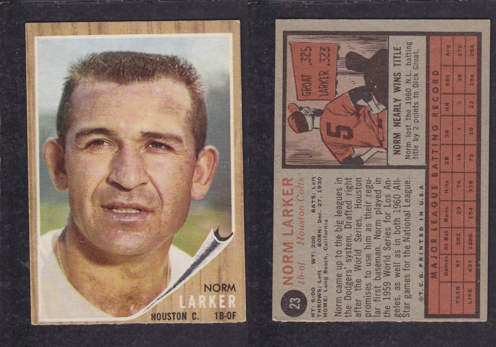 1962 TOPPS BASEBALL CARD #23 N. LARKER photo 1962 TOPPS BASEBALL CARD #23 N. LARKER photo