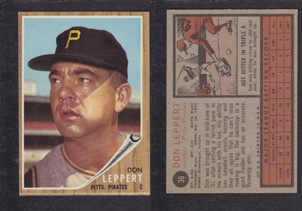 1962 TOPPS BASEBALL CARD #36 D. LEPPERT photo 1962 TOPPS BASEBALL CARD #36 D. LEPPERT photo
