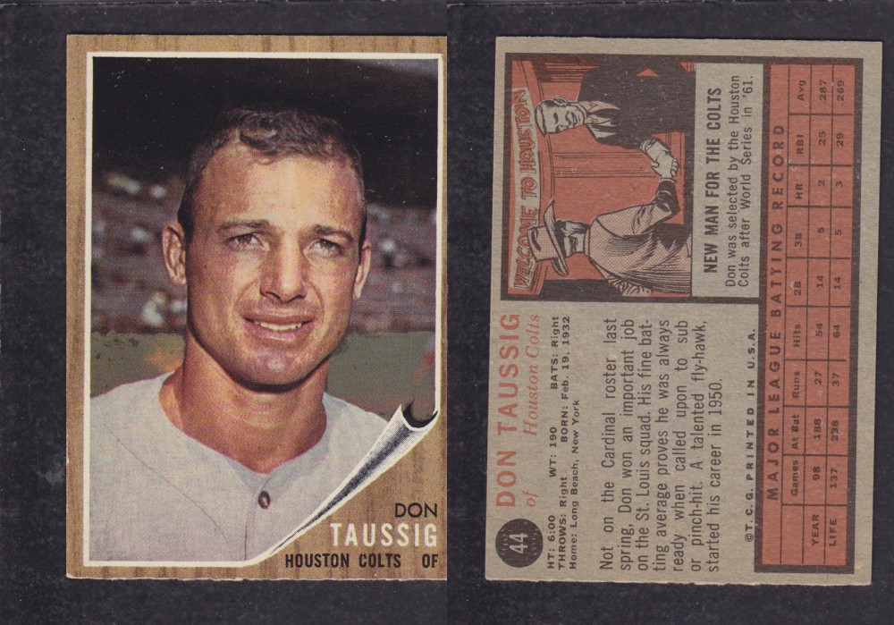 1962 TOPPS BASEBALL CARD #44 D. TAUSSIG photo 1962 TOPPS BASEBALL CARD #44 D. TAUSSIG photo