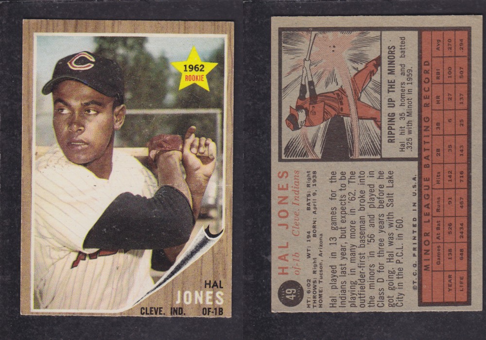 1962 TOPPS BASEBALL CARD #49 H. JONES photo 1962 TOPPS BASEBALL CARD #49 H. JONES photo