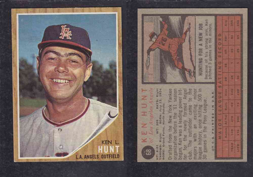 1962 TOPPS BASEBALL CARD #68 K. L. HUNT photo 1962 TOPPS BASEBALL CARD #68 K. L. HUNT photo