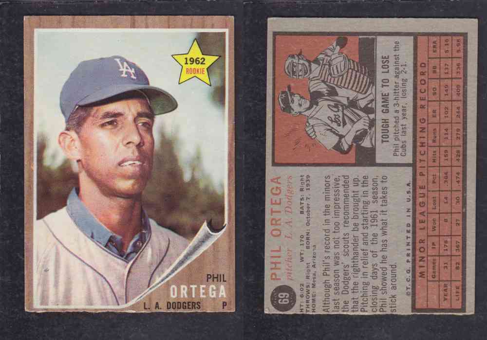 1962 TOPPS BASEBALL CARD #69 P. ORTEGA photo 1962 TOPPS BASEBALL CARD #69 P. ORTEGA photo