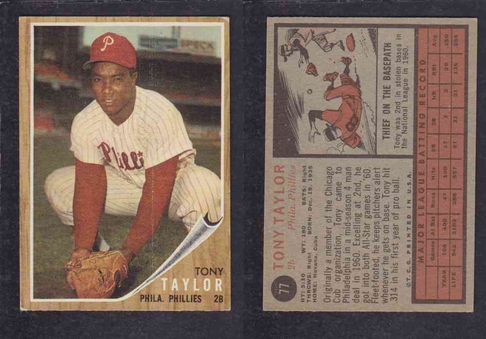 1962 TOPPS BASEBALL CARD #77 T. TAYLOR photo 1962 TOPPS BASEBALL CARD #77 T. TAYLOR photo