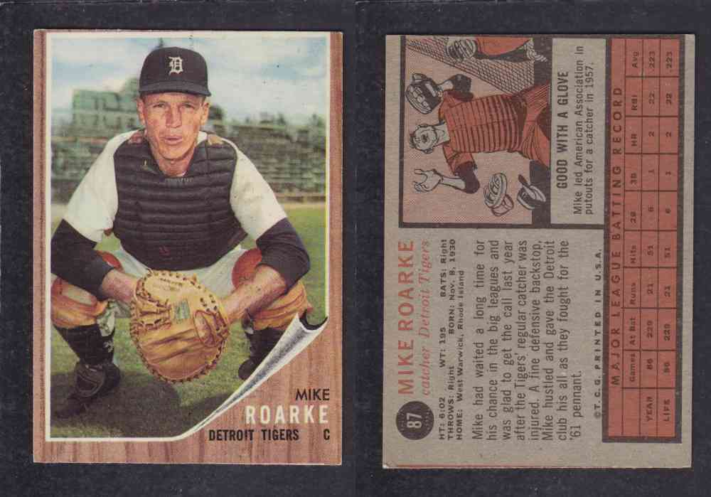 1962 TOPPS BASEBALL CARD #87 M. ROARKE photo 1962 TOPPS BASEBALL CARD #87 M. ROARKE photo