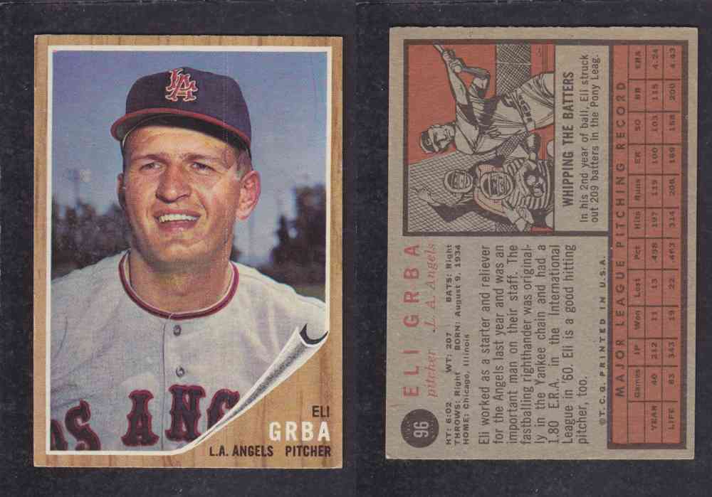 1962 TOPPS BASEBALL CARD #96 E. GRBA photo 1962 TOPPS BASEBALL CARD #96 E. GRBA photo