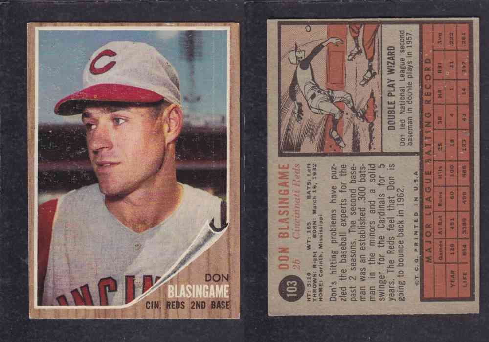 1962  TOPPS BASEBALL CARD #103  D. BLASINGAME photo