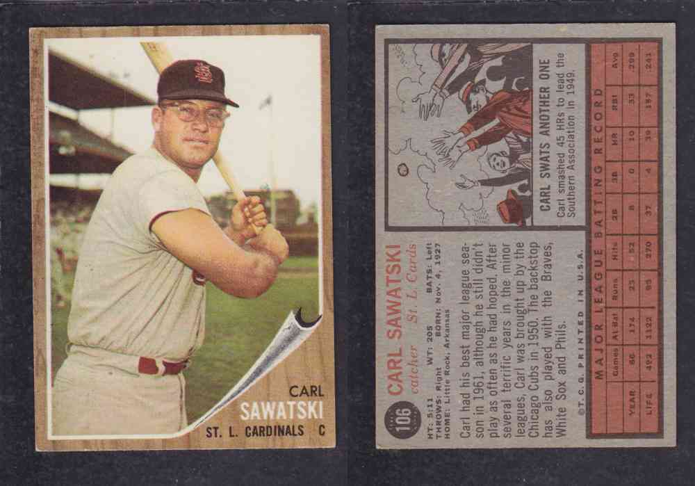 1962  TOPPS BASEBALL CARD #106  C. SAWATSKI photo