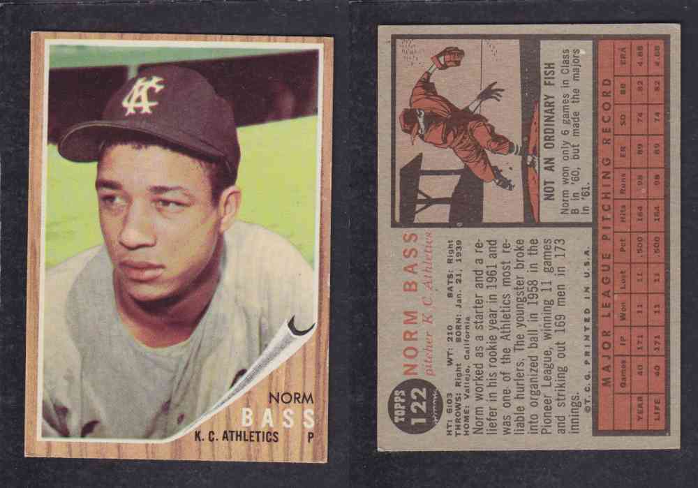1962 TOPPS BASEBALL CARD #122 N. BASS photo 1962 TOPPS BASEBALL CARD #122 N. BASS photo