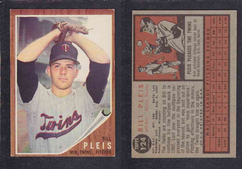 1962 TOPPS BASEBALL CARD #124 B. PLEIS photo 1962 TOPPS BASEBALL CARD #124 B. PLEIS photo
