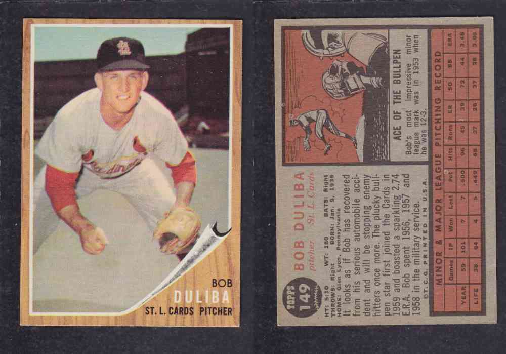 1962 TOPPS BASEBALL CARD #149 B. DULIBA photo 1962 TOPPS BASEBALL CARD #149 B. DULIBA photo
