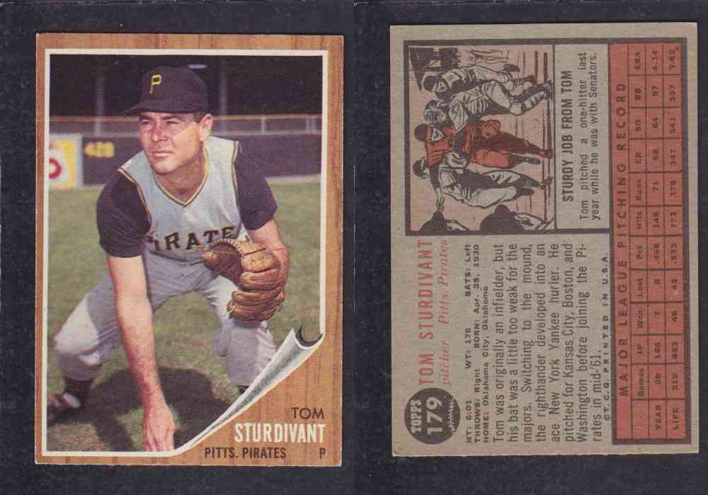 1962 TOPPS BASEBALL CARD #179 T. STURDIVANT photo 1962 TOPPS BASEBALL CARD #179 T. STURDIVANT photo