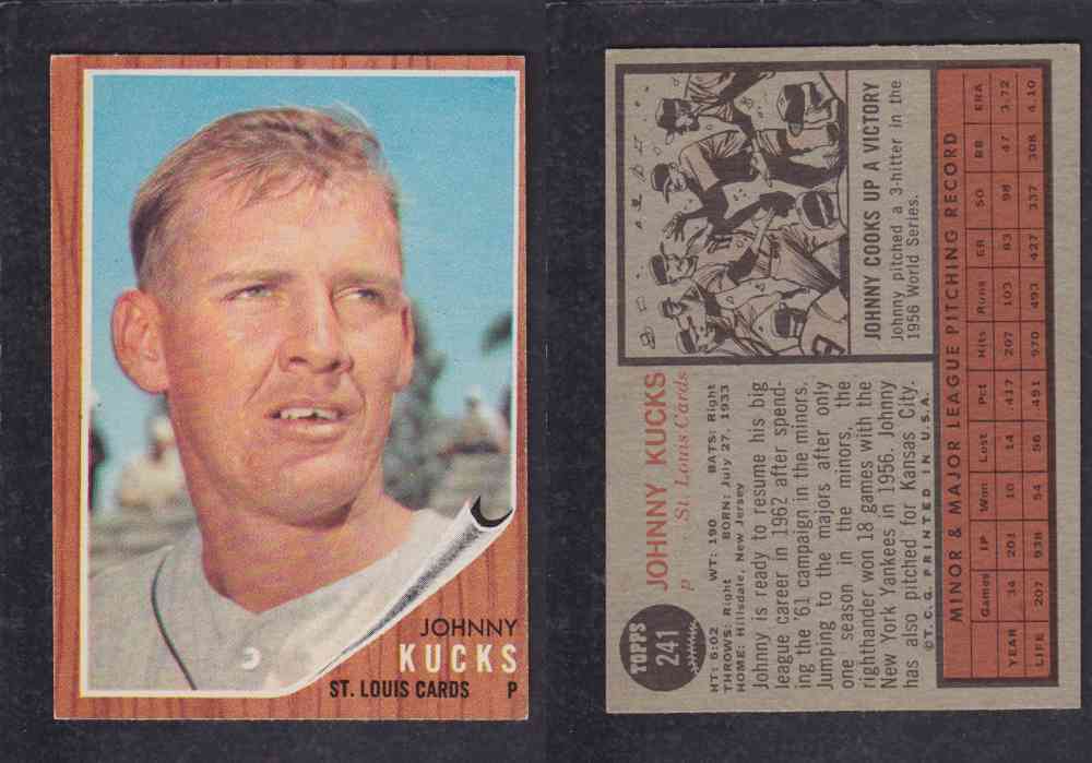 1962 TOPPS BASEBALL CARD #241 J. KUCKS photo 1962 TOPPS BASEBALL CARD #241 J. KUCKS photo