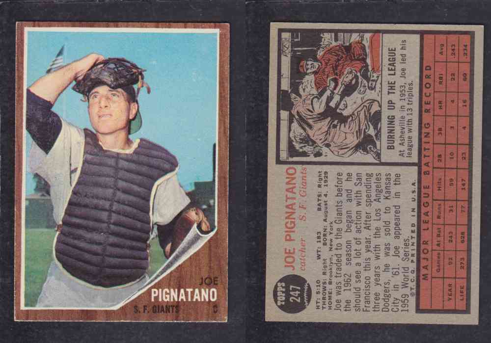 1962 TOPPS BASEBALL CARD #247 J. PIGNATANO photo 1962 TOPPS BASEBALL CARD #247 J. PIGNATANO photo