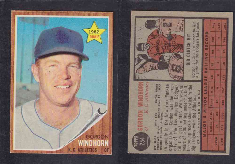 1962 TOPPS BASEBALL CARD #254 G. WINDHORN photo 1962 TOPPS BASEBALL CARD #254 G. WINDHORN photo