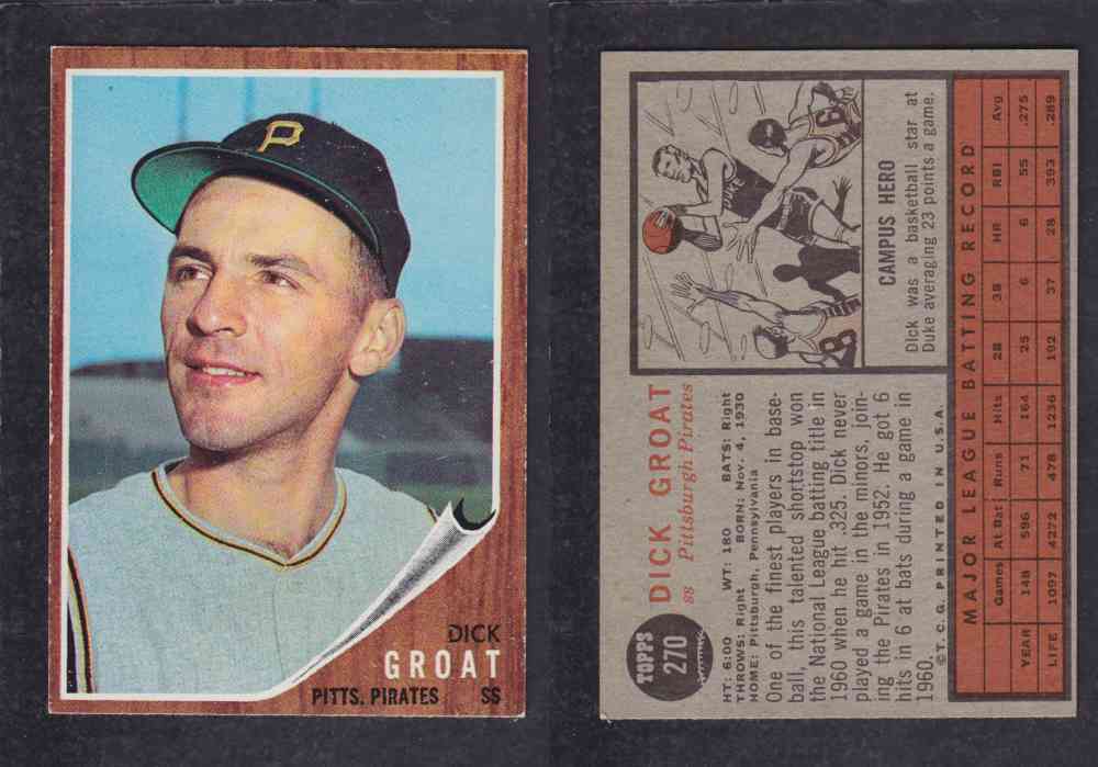 1962 TOPPS BASEBALL CARD #270 D. GROAT photo 1962 TOPPS BASEBALL CARD #270 D. GROAT photo