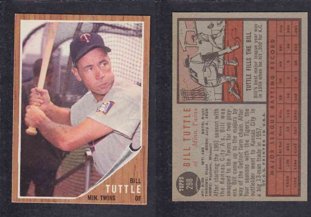 1962  TOPPS BASEBALL CARD #298  B. TUTTLE photo