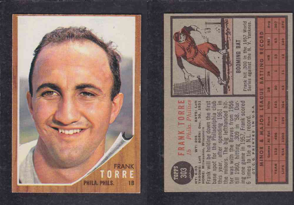 1962  TOPPS BASEBALL CARD #303  F. TORRE photo