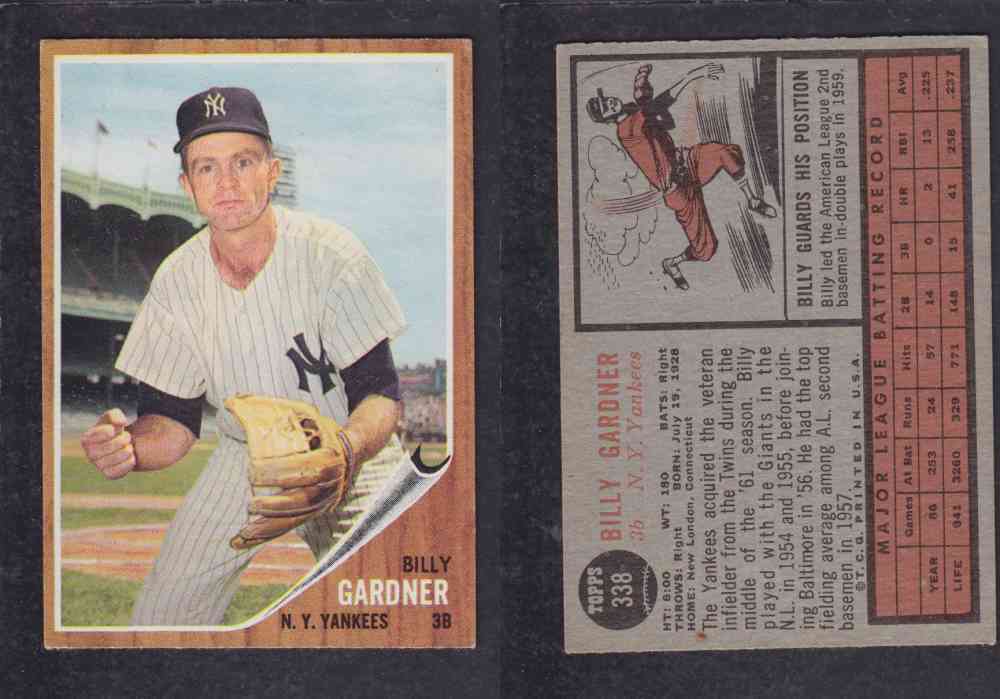 1962 TOPPS BASEBALL CARD #338 B. GARDNER photo 1962 TOPPS BASEBALL CARD #338 B. GARDNER photo