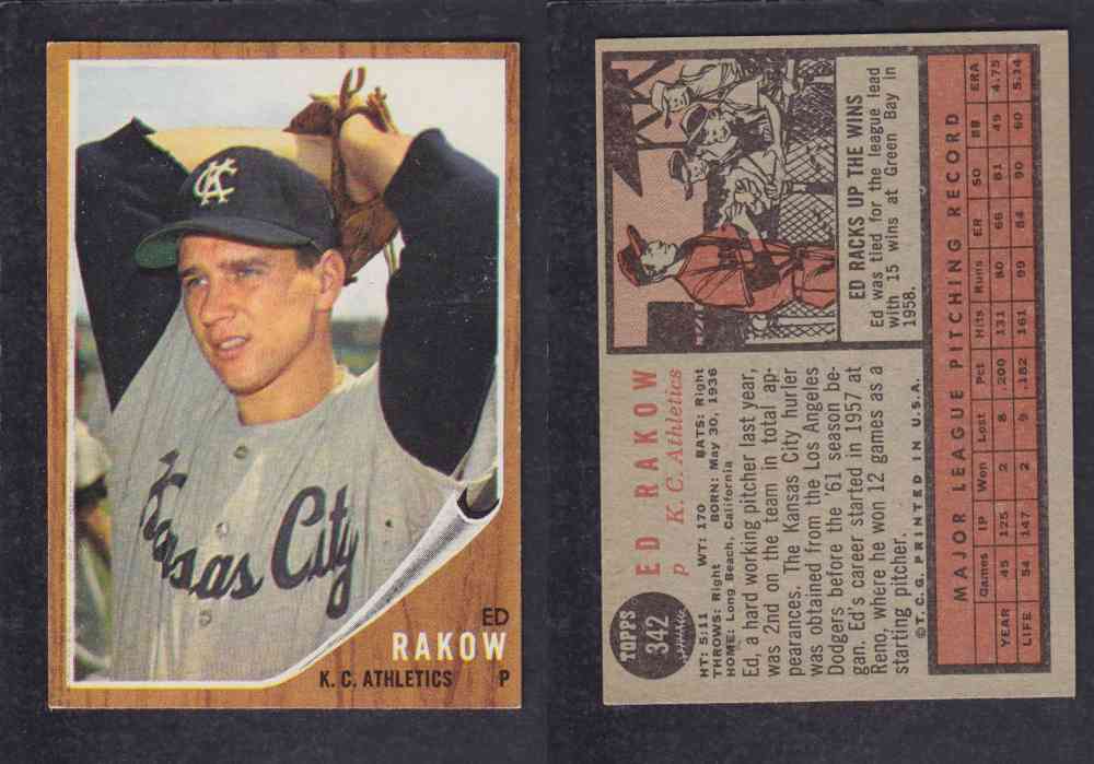 1962  TOPPS BASEBALL CARD #342  E. RAKOV photo