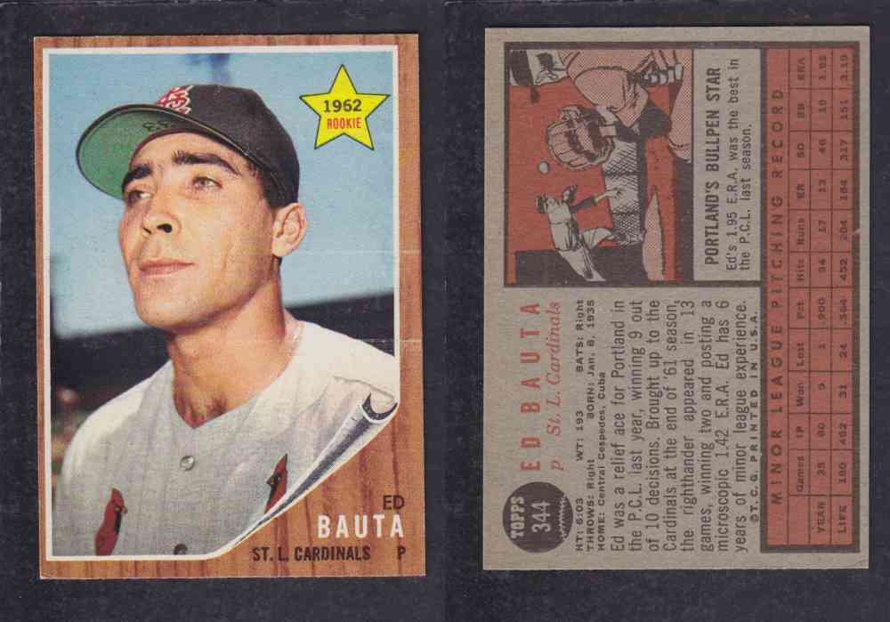 1962  TOPPS BASEBALL CARD #344  E. BAUTA photo
