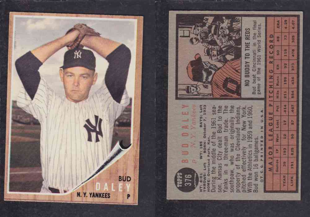 1962 TOPPS BASEBALL CARD #376 B. DALEY photo 1962 TOPPS BASEBALL CARD #376 B. DALEY photo