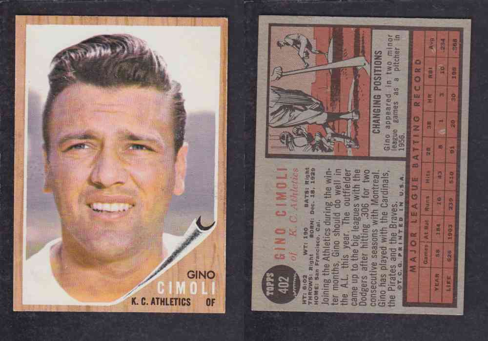 1962  TOPPS BASEBALL CARD #402  G. CIMOLI photo