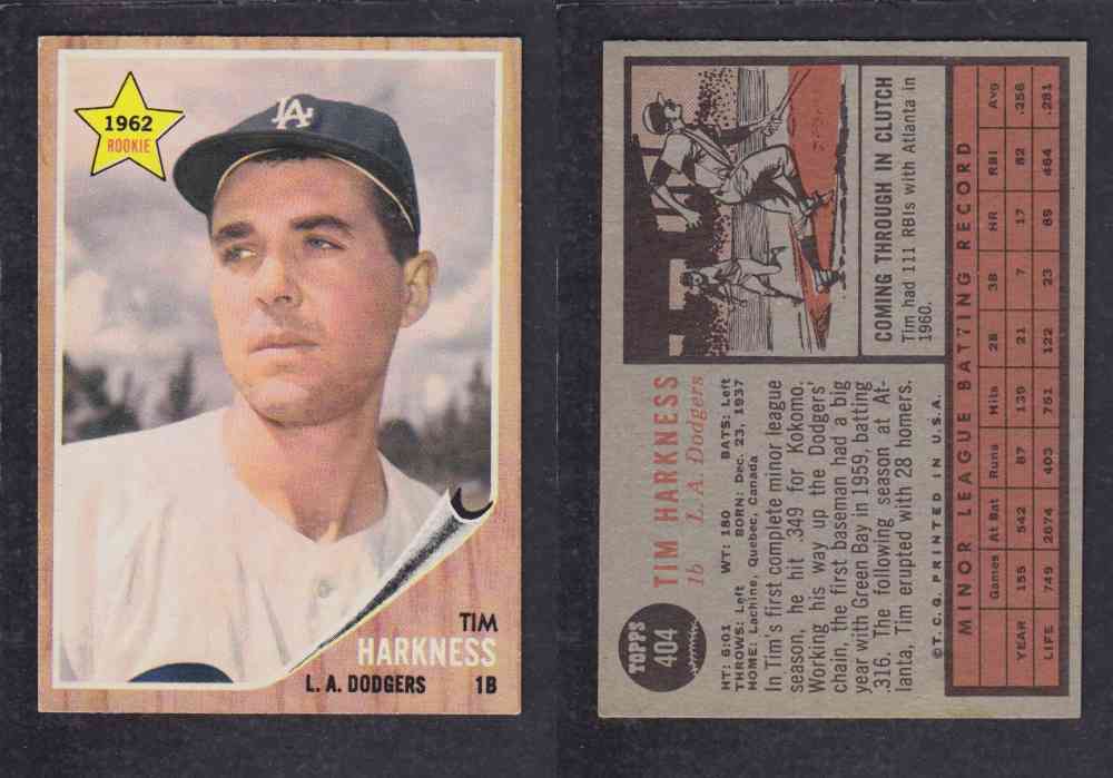1962  TOPPS BASEBALL CARD #404  T. HARKNESS photo