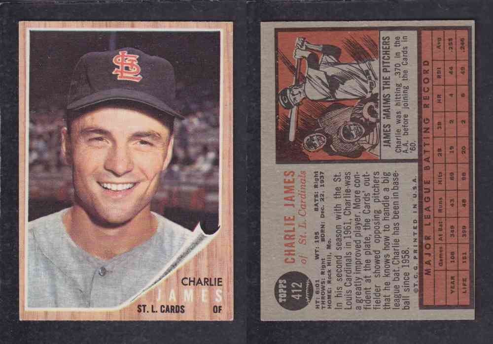 1962 TOPPS BASEBALL CARD #412 C. JAMES photo 1962 TOPPS BASEBALL CARD #412 C. JAMES photo