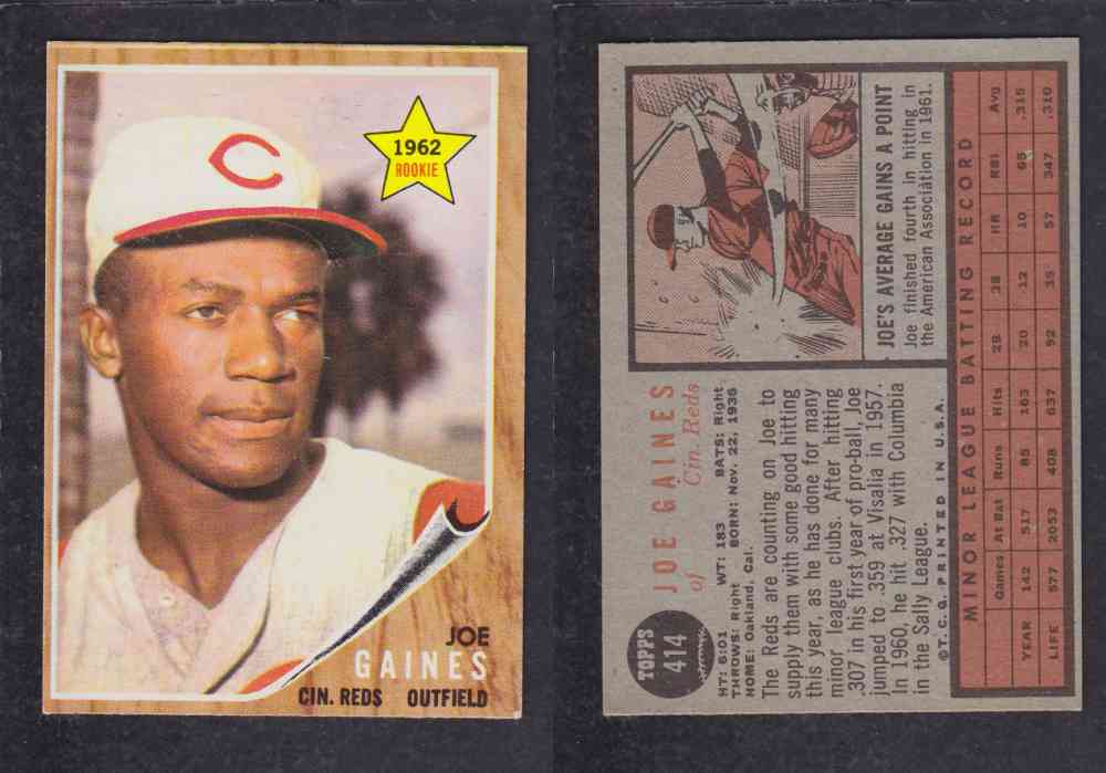 1962 TOPPS BASEBALL CARD #414 J. GAINES photo 1962 TOPPS BASEBALL CARD #414 J. GAINES photo