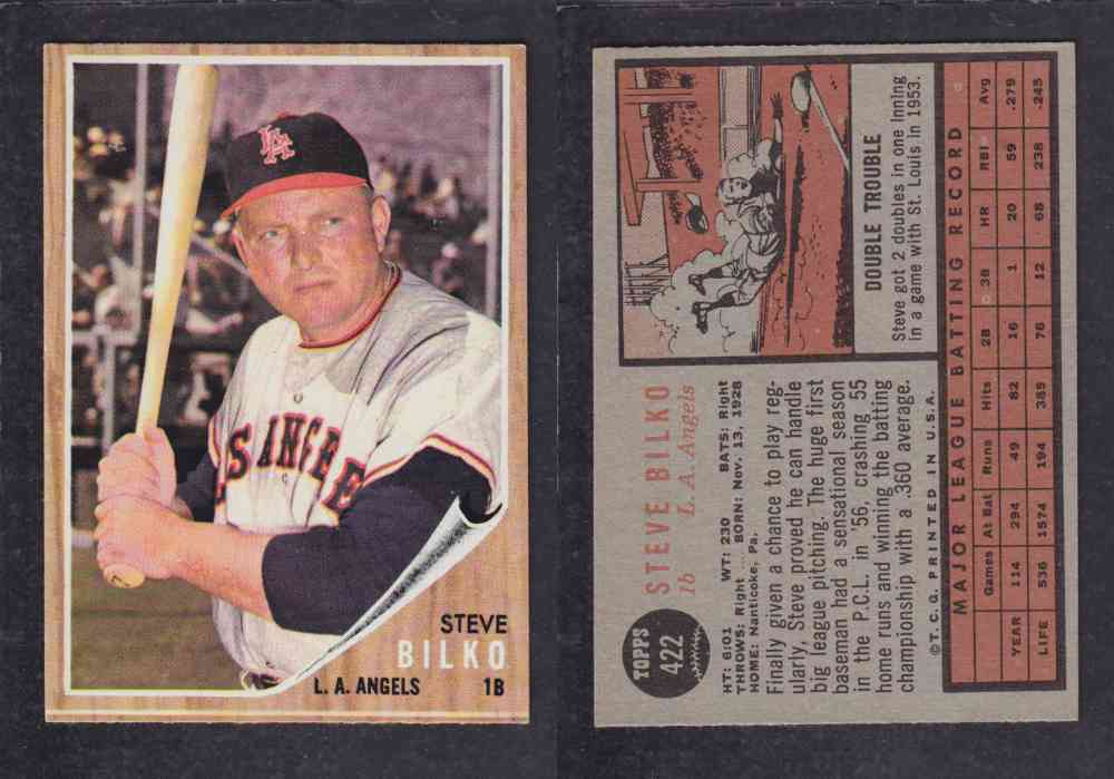 1962  TOPPS BASEBALL CARD #422  S. BILKO  photo