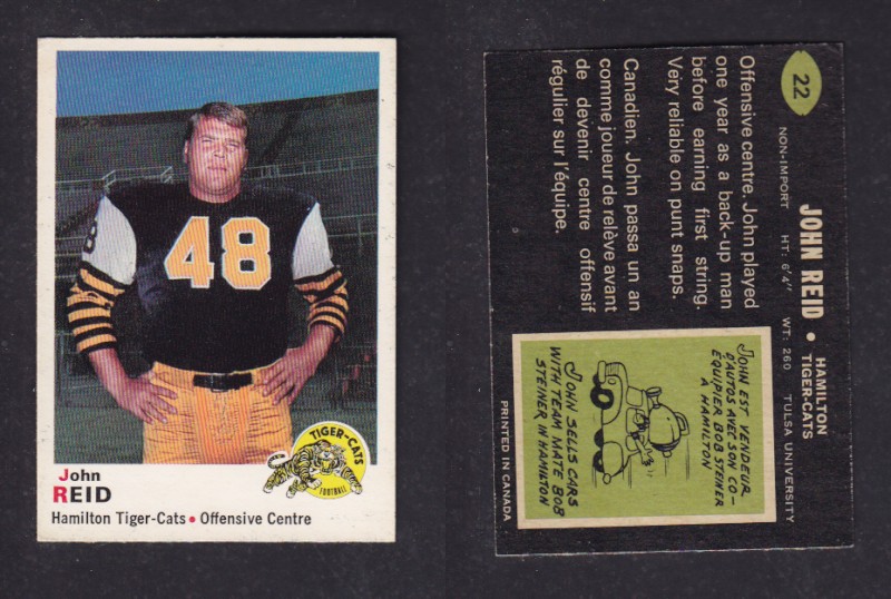 1970 CFL O-PEE-CHEE FOOTBALL CARD #22 J. REID photo 1970 CFL O-PEE-CHEE FOOTBALL CARD #22 J. REID photo