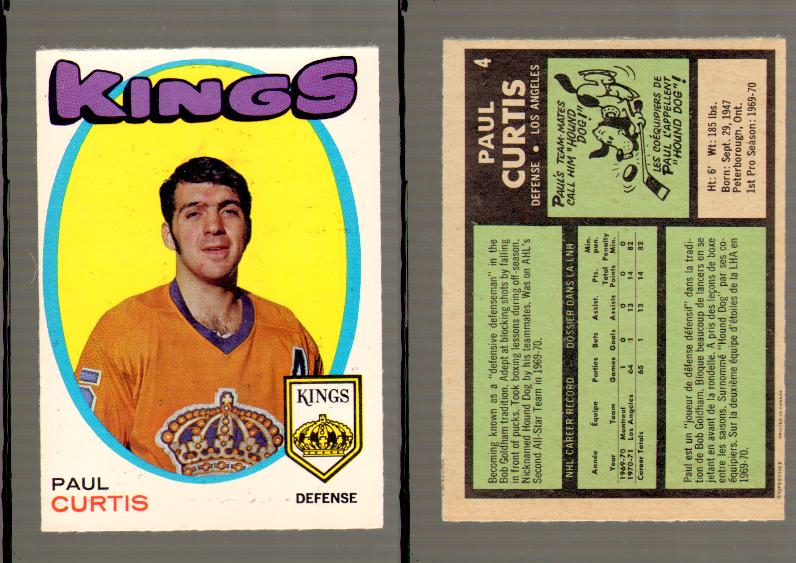 1971-72 O-PEE-CHEE HOCKEY CARD #4 P.CURTIS photo 1971-72 O-PEE-CHEE HOCKEY CARD #4 P.CURTIS photo