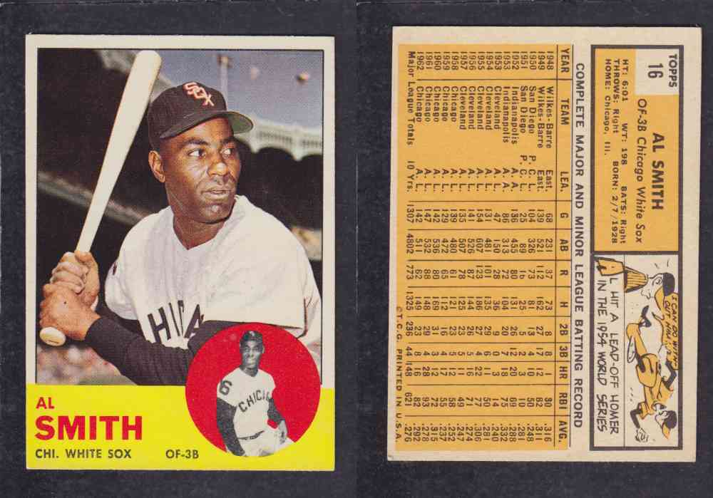 1963 TOPPS BASEBALL CARD #16 A. SMITH photo 1963 TOPPS BASEBALL CARD #16 A. SMITH photo