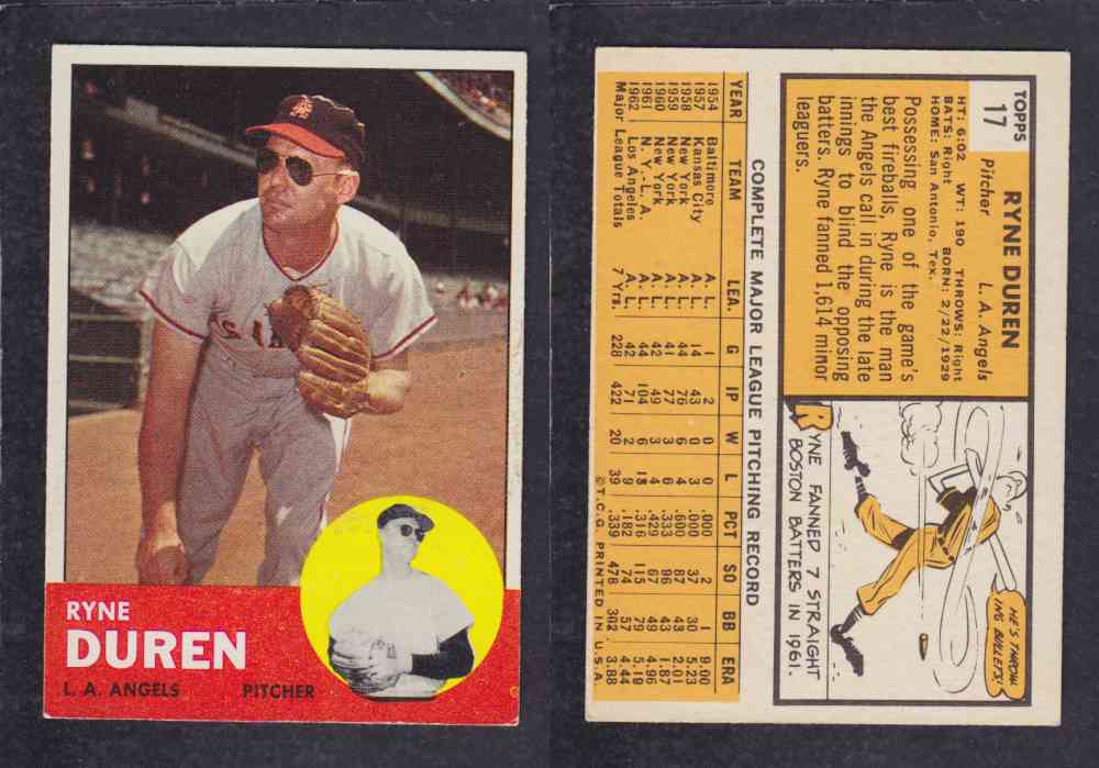1963 TOPPS BASEBALL CARD #17 R. DUREN photo 1963 TOPPS BASEBALL CARD #17 R. DUREN photo