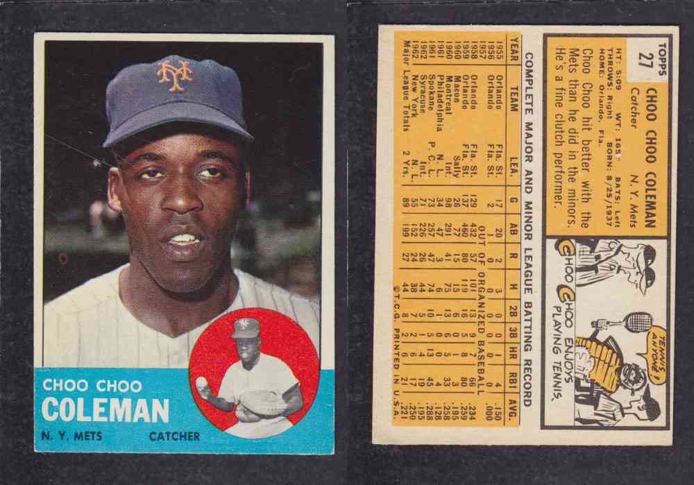1963 TOPPS BASEBALL CARD #27 C. C. COLEMAN photo 1963 TOPPS BASEBALL CARD #27 C. C. COLEMAN photo