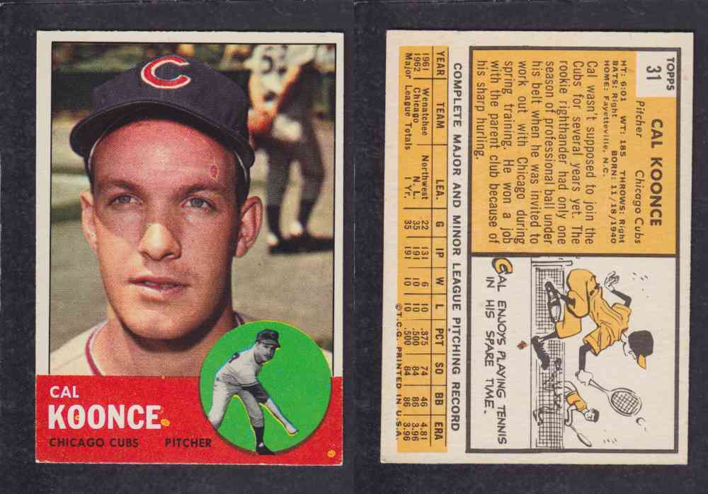 1963 TOPPS BASEBALL CARD #31 C. KOONCE photo 1963 TOPPS BASEBALL CARD #31 C. KOONCE photo