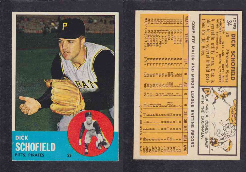 1963 TOPPS BASEBALL CARD #34 D. SCHOFIELD photo 1963 TOPPS BASEBALL CARD #34 D. SCHOFIELD photo