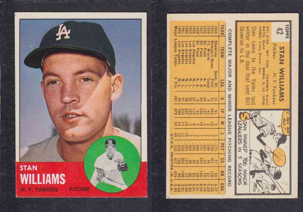 1963 TOPPS BASEBALL CARD #42 S. WILLIAMS photo 1963 TOPPS BASEBALL CARD #42 S. WILLIAMS photo